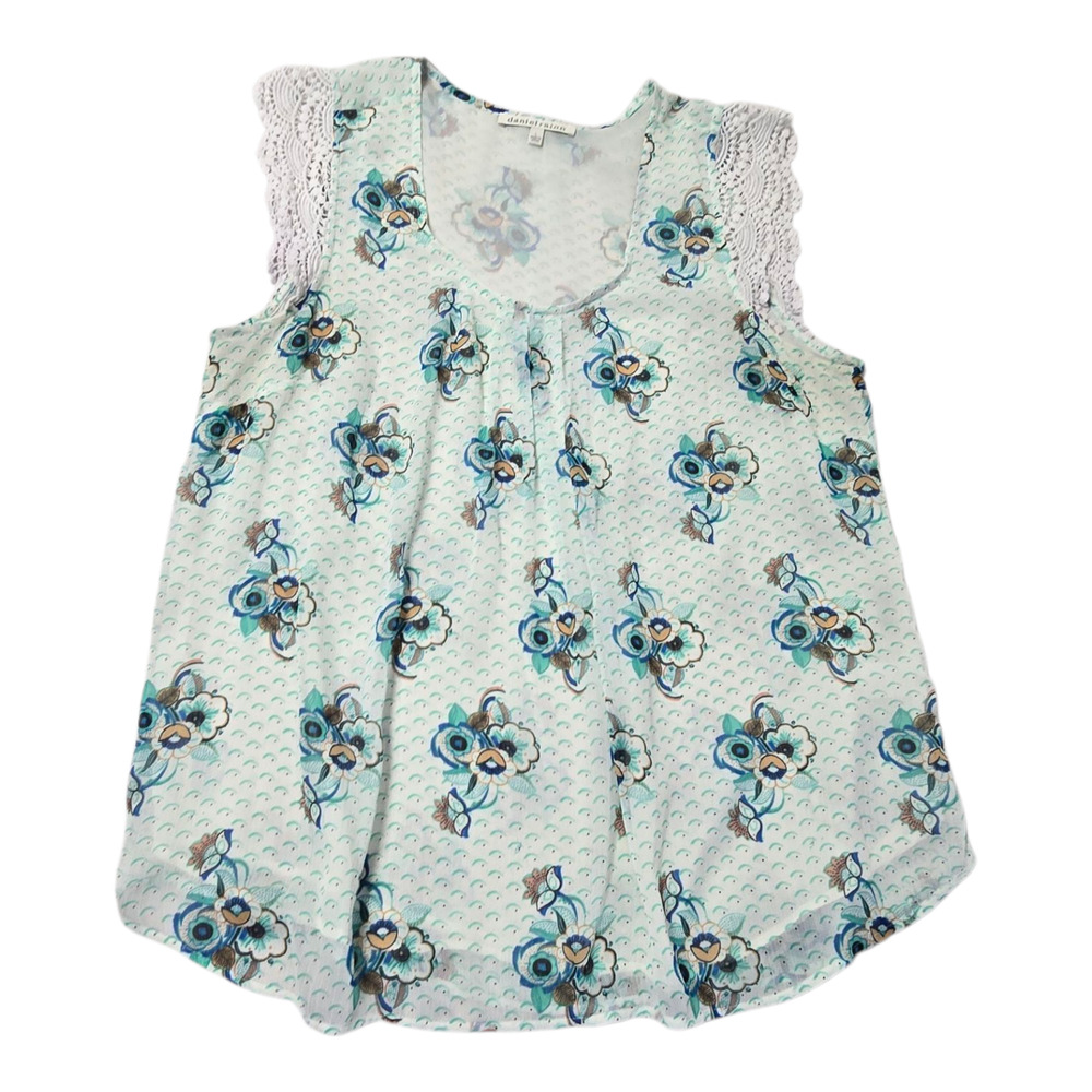 Daniel Rainn blouse Large White with blue Floral pattern